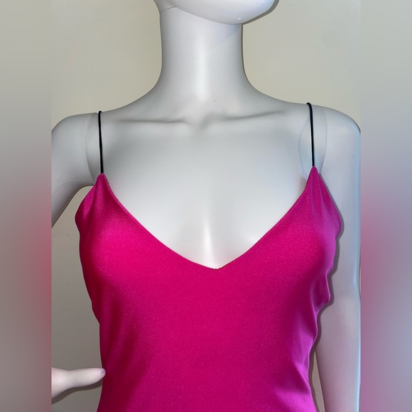 Shinestar Midi Dress Pink Spaghetti Straps V-Neck Medium Bodycon Summer Back Out - Picture 2 of 15